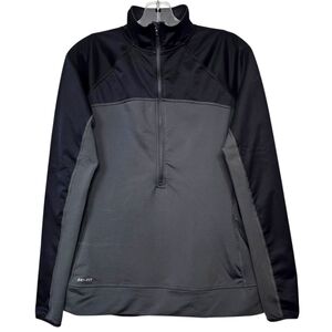 Nike Dri‑Fit Pro 1/2 Zip Black & Charcoal Soft-Lined Stretch Women's Size Large